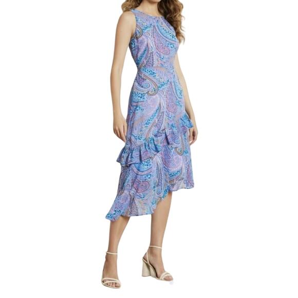 Sam Edelman Dresses & Skirts - Sam Edelman Asymmetrical Paisley Ruffle Midi Dress 8 New